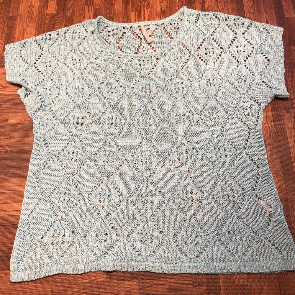 Leo & Nicole Knit Sweater Short Sleeve Blue XXL